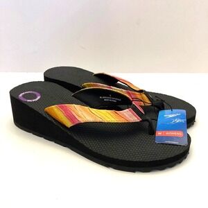 NWT Speedo Wedge Thong Sandals Women's 9 Orange/Yellow Cushion Flip Flop Shoe